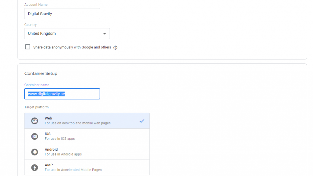 Google Tag Manager Account Creation