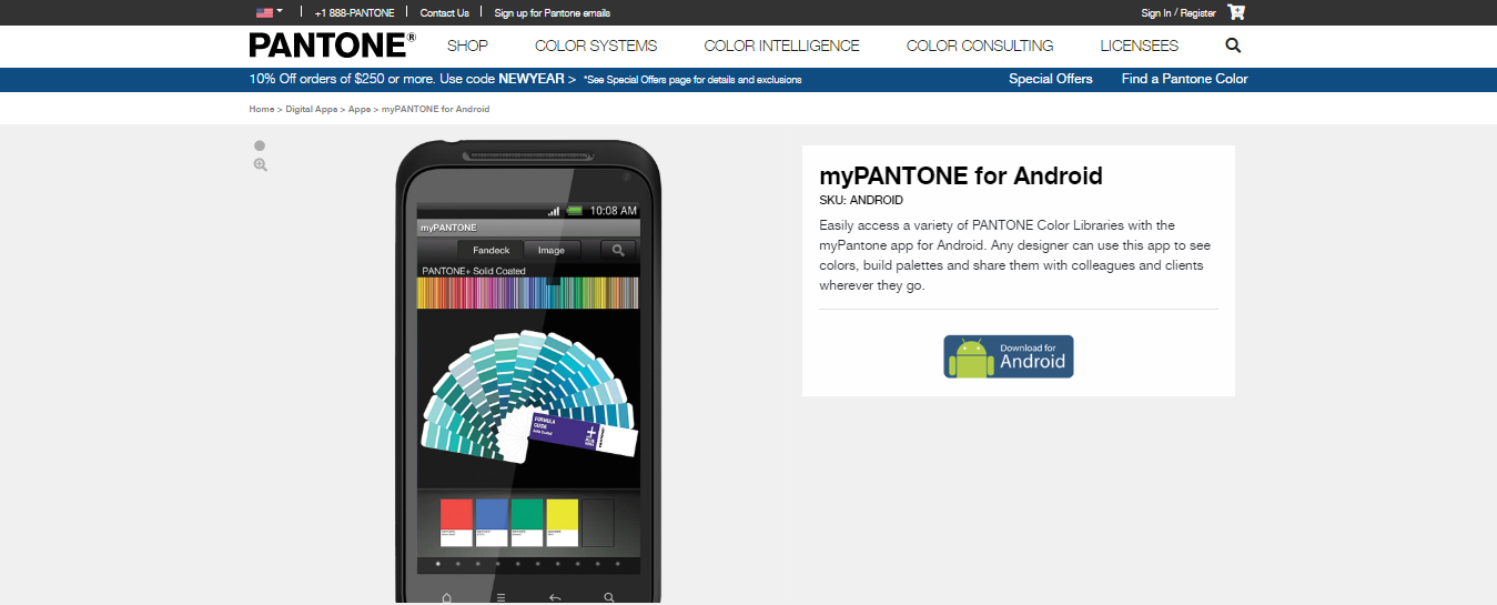 Pantone application for mobile