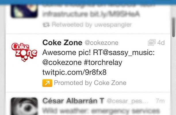 Coke zone promoted mode of account on twitter