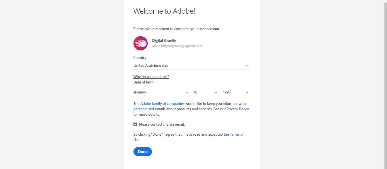 Adobe XD Account Page